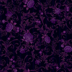 Allover multi motif flowers ornament Seamless pattern with watercolor flowers violet roses, repeat floral texture, vintage background hand drawing. Perfectly for wrapping paper, wallpaper fabric print