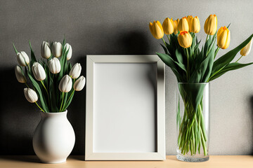 arranged tulips and picture frames. Generative AI