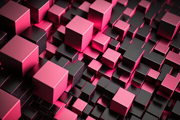 geometric monophonic background with volumetric pink cubes background knowledge of parallelogram technology and geometry. Generative AI