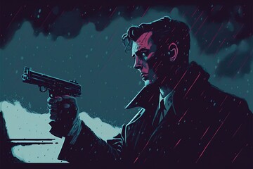 An armed detective from a noir movie - obrazy, fototapety, plakaty
