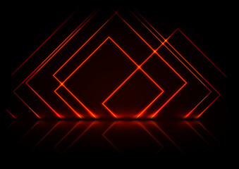 Red neon squares abstract technology background. Futuristic glowing vector design