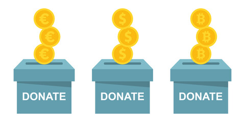 Set of donate box with coin icon. Vector Illustration