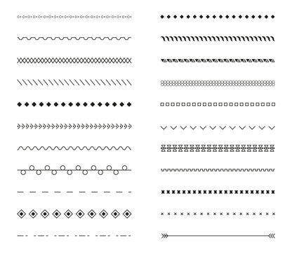 Stitch stitches vector set. Stitched repeated seams big collection. Sewing machine stitches. Seam line seamless pattern for fabric structure.