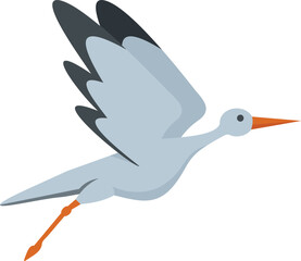 Stork bird icon flat vector. Fly crane. Nest baby isolated