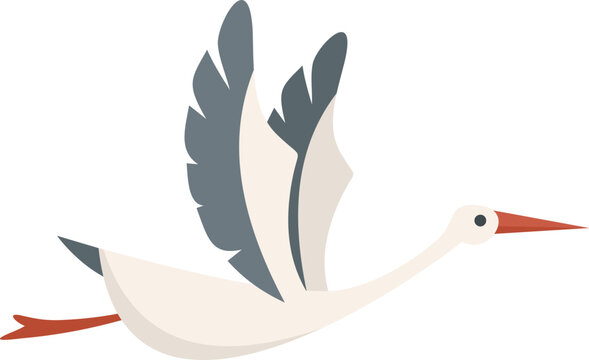 Stork character icon flat vector. Fly bird. Baby crane isolated
