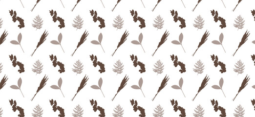 pattern of brown and grey decorative leaves, elements, vector illustration