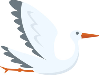 New stork icon flat vector. Fly bird. Nest crane isolated