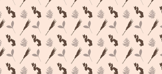 pattern of brown and grey decorative leaves, elements, vector illustration