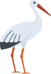 Lake stork icon flat vector. Baby fly bird. Japanese stork isolated