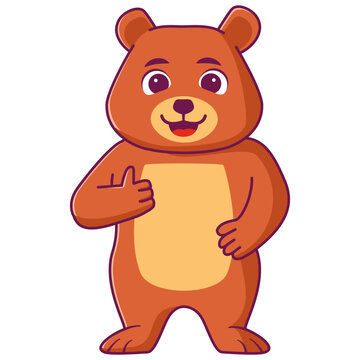 Cute Baer Giving Thumb Up.Cartoon Teddy Bear With Ok Sign Hand.Isolated On White Background.Line Art Vector Illustration.