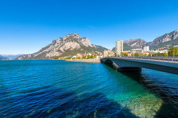 Fototapeta premium The lakefront Italian town of Lecco, Italy, one the southern shores of Lake Como.