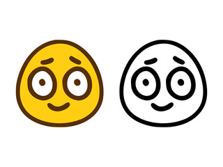 Cute happy emoticon in doodle style isolated on white background