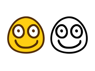 Happy face emoticon in two style isolated on white background.