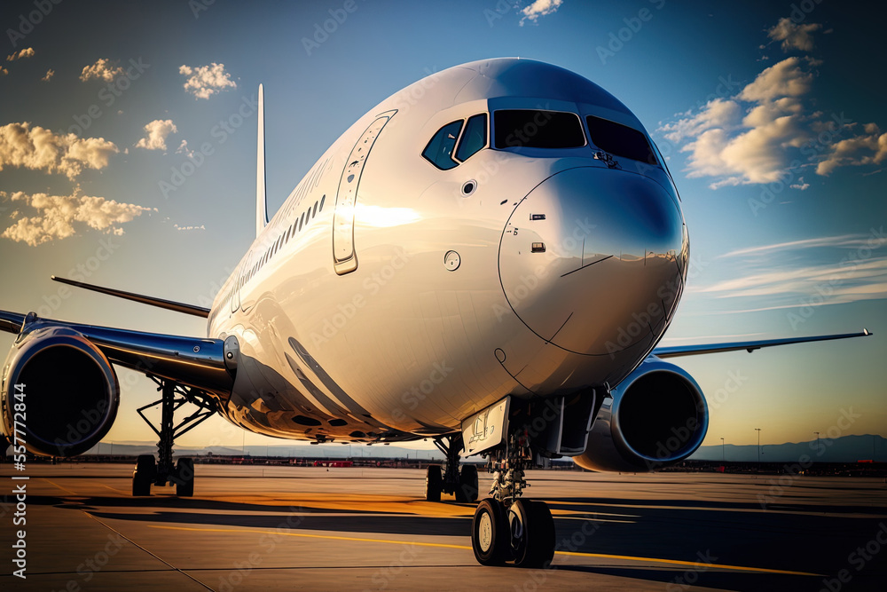 Canvas Prints A contemporary passenger jet arrives at the airport. Generative AI