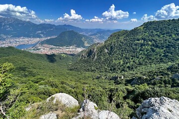 view of the landscape around the town of Lecco and Lake Como