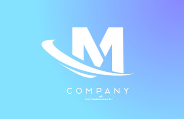 blue pastel color M alphabet letter logo icon with swoosh. Creative template design for business and company