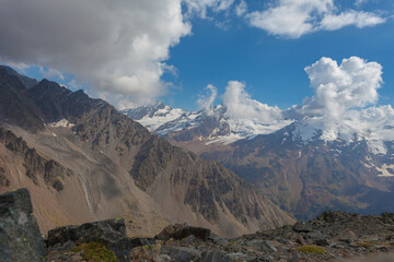 Summer aerial panorama of Palla Bianca massif and its surrounding glaciers. Vallelunga, Alto Adige...