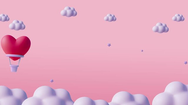 Heart shaped magenta color balloon flies over white Motion Graphic for Valentine's day Greeting love video. HD Romantic looped animation on for Valentine's day, St.Valentines Day,Mother's day, Wedding