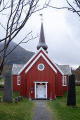 Fototapeta na wymiar Flakstad Church in Lofoten Islands, Nordland, Norway