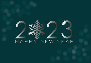Happy New Year 2023. Text design vector illustration with snowflake and silver numbers. greeting card