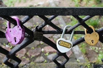 Heart-shaped colourful padlocks