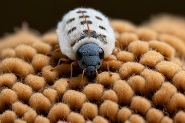 Anthrenus verbasci is a diverse carpet beetle that is a problem in homes and stores. This beetle's larvae are a nuisance to clothing manufactured from organic animal products including leather, wool - obrazy, fototapety, plakaty