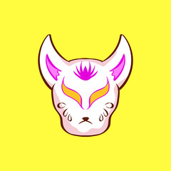 vector premium l cute vector japanese kitsune mask with background. illustration flat.