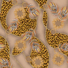 Leopard pattern. Textile seamless design. Animal skin. Ikat texture
