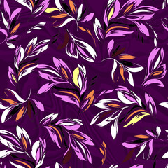 Seamless watercolor floral pattern - pink blush flowers elements, green leaves branches on dark black background; for wrappers, wallpapers, postcards, greeting cards, wedding invites, romantic events.