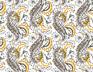 Floral seamless pattern with paisley ornament
