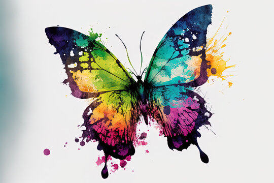 butterfly with many colors for design. solitary on a white backdrop. Generative AI