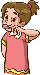 cute little girl brushing her teeth cartoon vector illustration