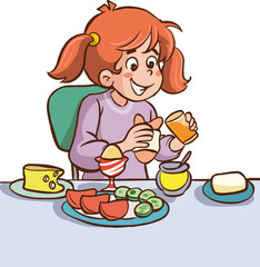 kid having breakfast vector illustration