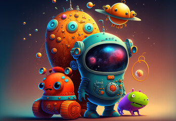 Cartoon kid space explorer. sketch art for artist creativity and inspiration. generative AI