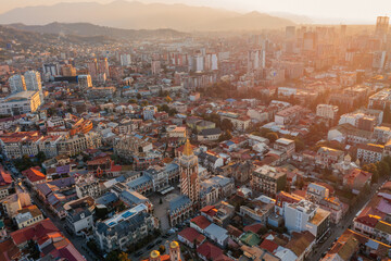 Fototapeta premium Evening sunset at Batumi City, Georgia, drone aerial view