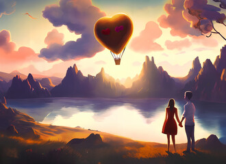 Un coeur en montgolfière, l'amour au rendez-vous