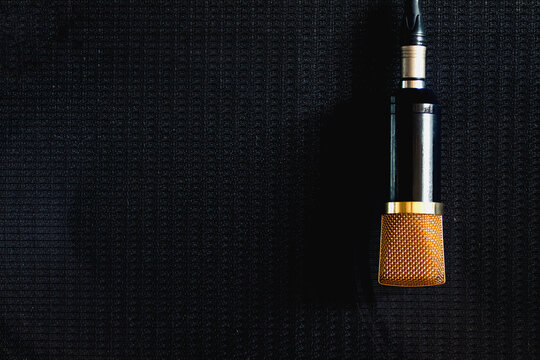 A condenser microphone is recording sound from the loudspeaker cabinet.