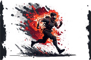 Naklejka na ściany i meble A soldier runs across the battlefield