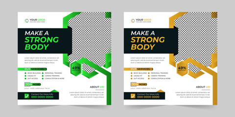 Fitness gym yoga sports workout square social media post and web banner for digital marketing company template vector design