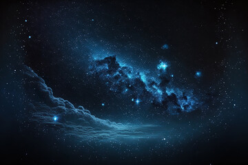 dark blue night with stars Starry sky with flares and the moon and nebula in the universe cosmic milky way. Generative AI