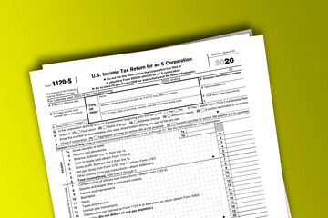 Form 1120-S documentation published IRS USA 12.15.2020. American tax document on colored