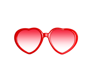 Red heart sunglasses with pink shades isolated cutout