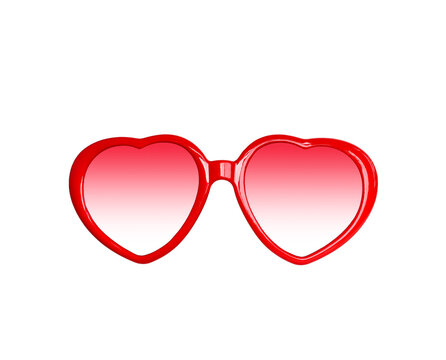 Red heart sunglasses with pink shades isolated cutout