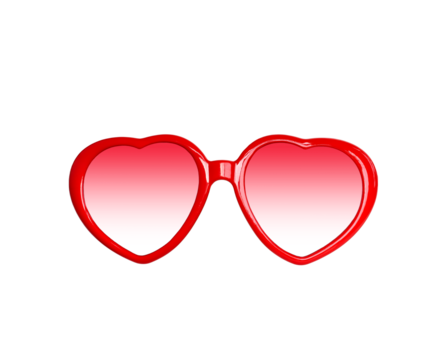 Red heart sunglasses with pink shades isolated cutout