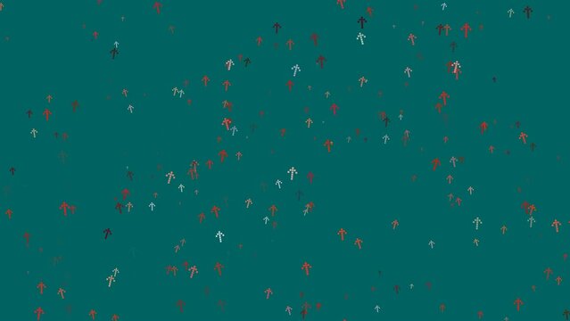 Colorful pixeled arrows loop rise up on green background. Mother Day, Father Day, Valentine Day, wedding, Christmas, Birthday festive background. Transparent Alpha channel 3D render