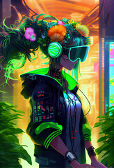 Cyberpunk girl wearing technology 
