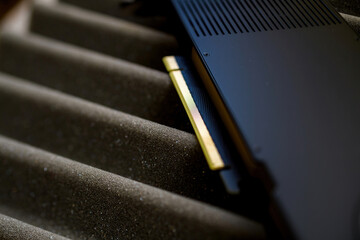 Tilt-shift lens view of new professional GPU PCI-e card slot