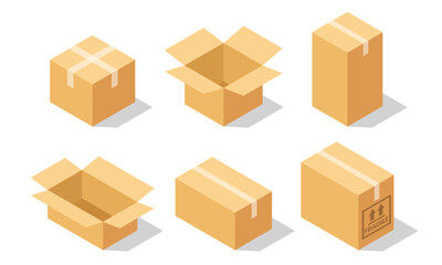 cardboard boxes for shipping collection set. Carton box vector illustration