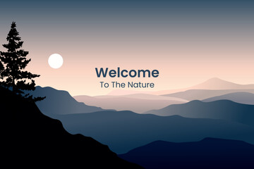Highland vector Illustration with a great mountain view. Welcome to nature 
