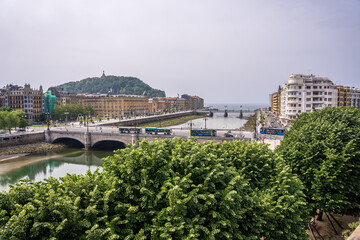 Views of the Urumea river from above in the city of San Sebastian, Gipuzkoa